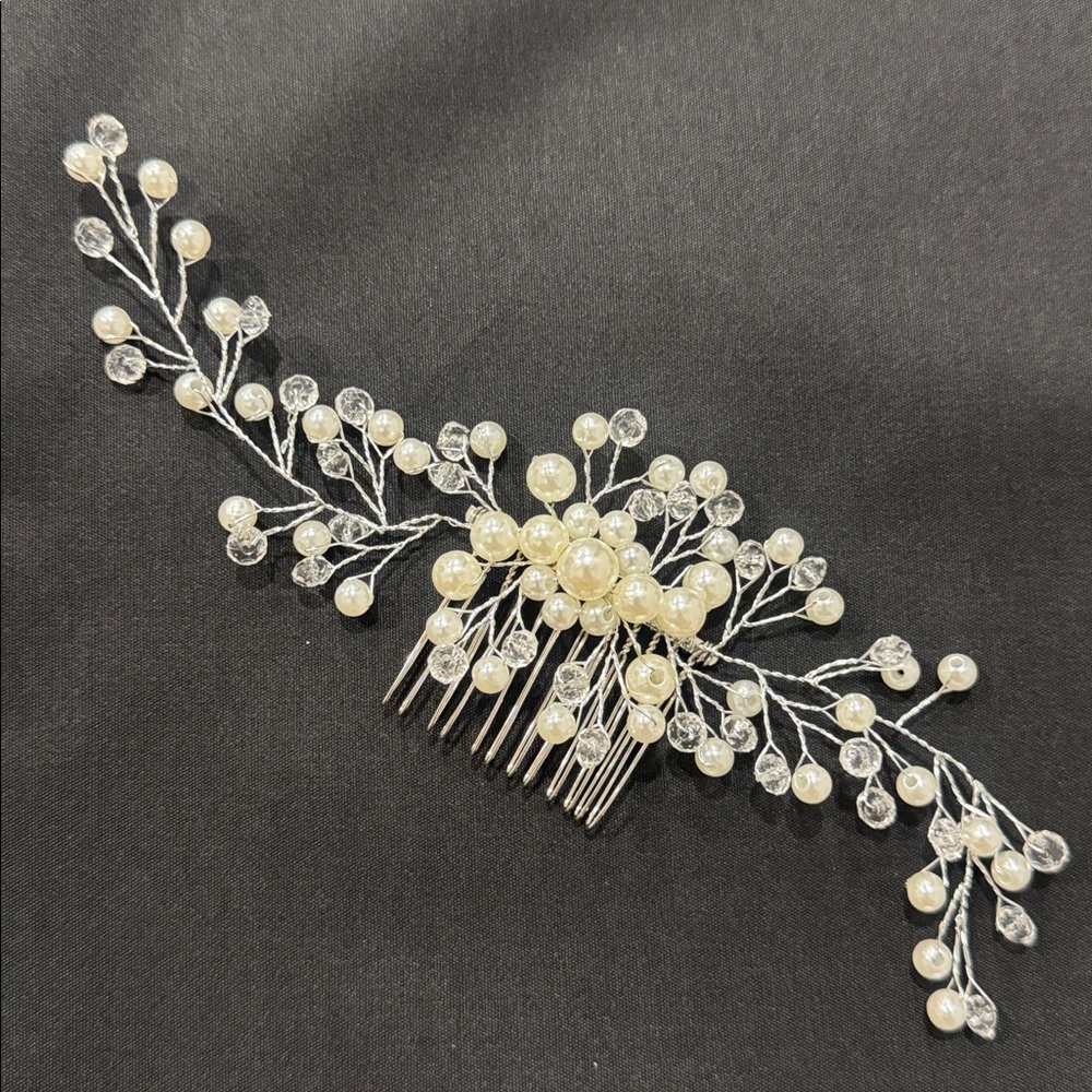 Pearl and Crystal Hair Comb Clip Hair Accessory